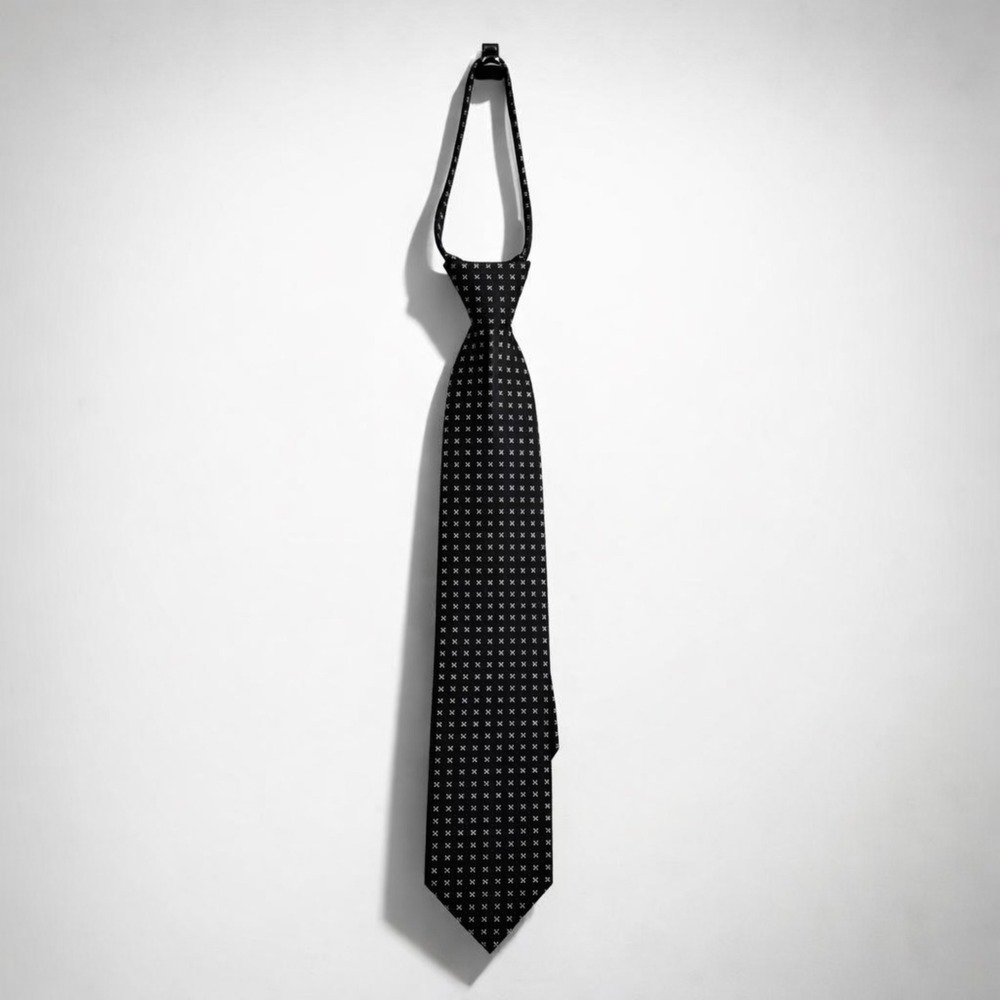 Hana Cravate‎ Classic Mode Mens Zipper Tie Black Geometric Gold Silver Pattern